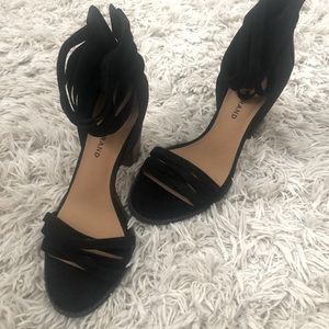 Black heel sandal with ankle strap